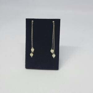 Long Dangle Silver Toned with white heart accent Earrings
